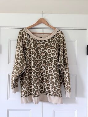 READ Free People Oversized Pullover Leopard Print Women's Sweater Small